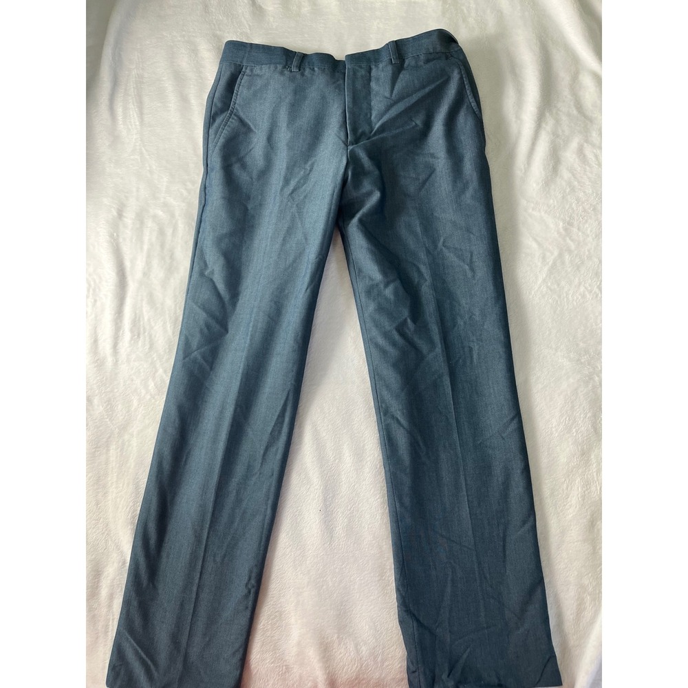 JF J. Ferrar Mens Slim Fit Dress Pants‎ Blue Gray Sharkskin Flat Front 30 x 27